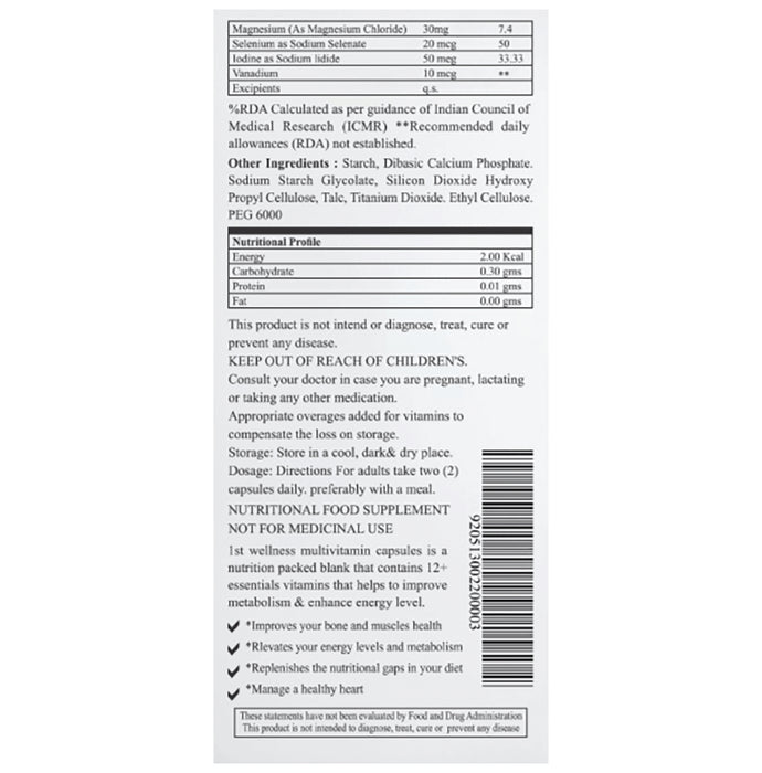1st Wellness Multivitamin and Minerals Capsule