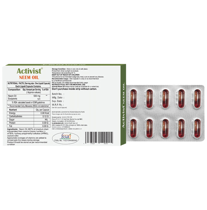 Activist Neem Oil Liquid Capsule (10 Each)