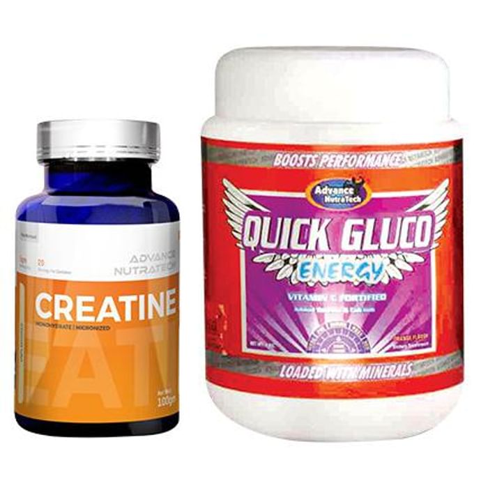 Advance Nutratech Combo Pack of Creatine Monohydrate Unflavored 100gm and Quick Gluco Energy 1kg Orange - Classic Derma