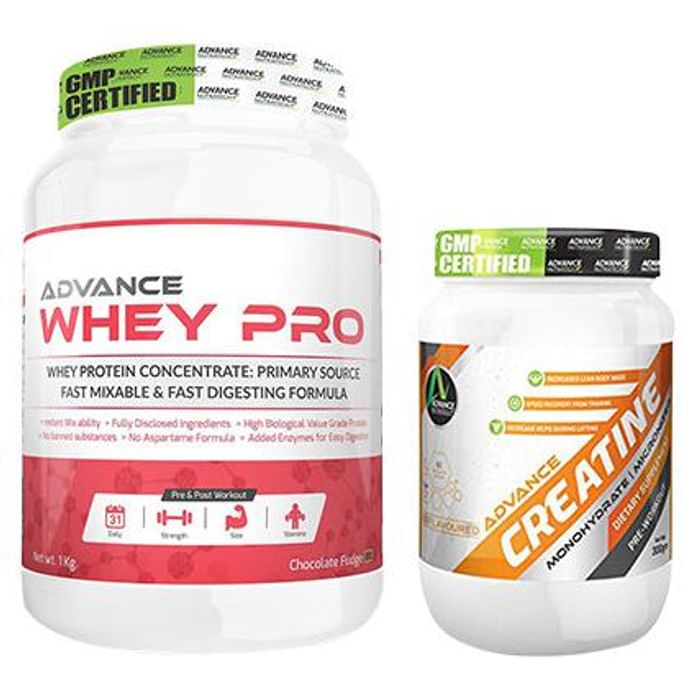 Advance Nutratech Combo Pack of Whey Pro Chocolate Fudge 1kg and Creatine Unflavored 300gm - Classic Derma
