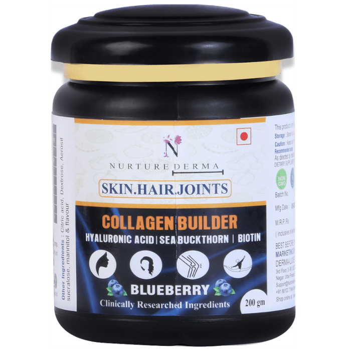 Nurture Derma Collagen Builder Powder Blueberry with Jade Roller - Classic Derma