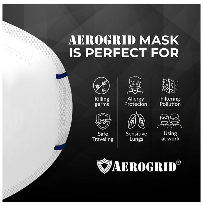 Aerogrid FFP2 BIS Certified 5 Layer N95 Mask White with Adjustable Blue Head Loop