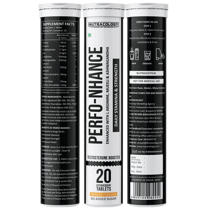 Nutracology Perfo-Nhance Testosterone Booster Effervescent Tablet (20 Each) Orange