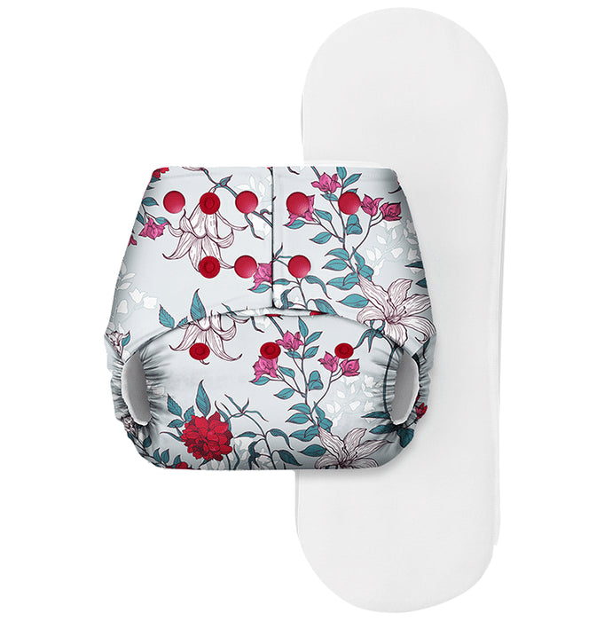 Basic Pocket Diaper with Dry Feel Pad Free Size Red Flowers - Classic Derma