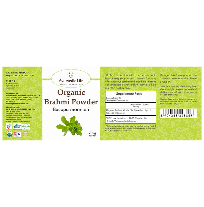 Ayurvedic Life Organic Brahmi Bacopa Monnieri Powder