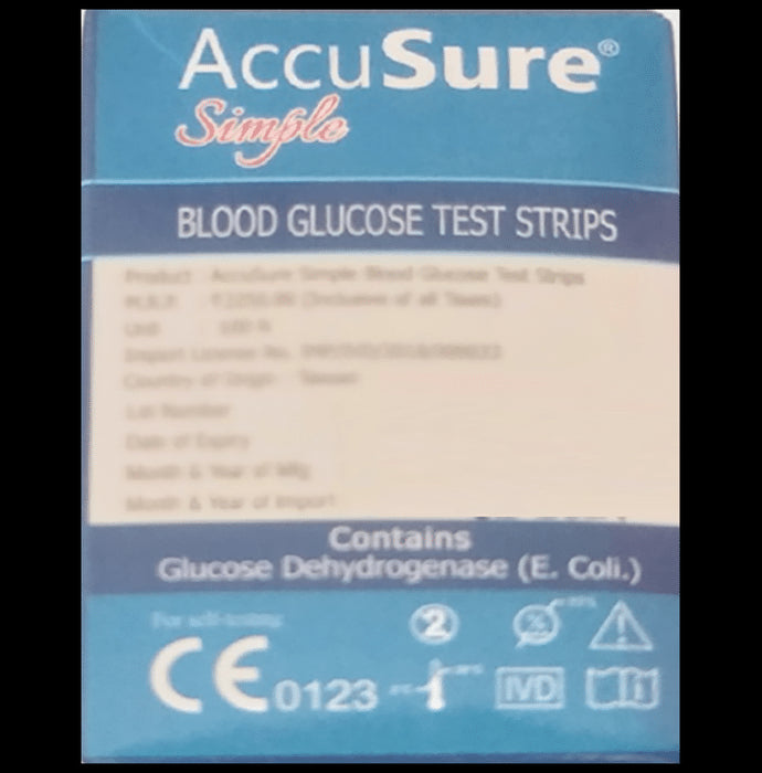 AccuSure Simple Blood Glucose Test Strip (Only Strip) | Diabetes Monitoring Devices