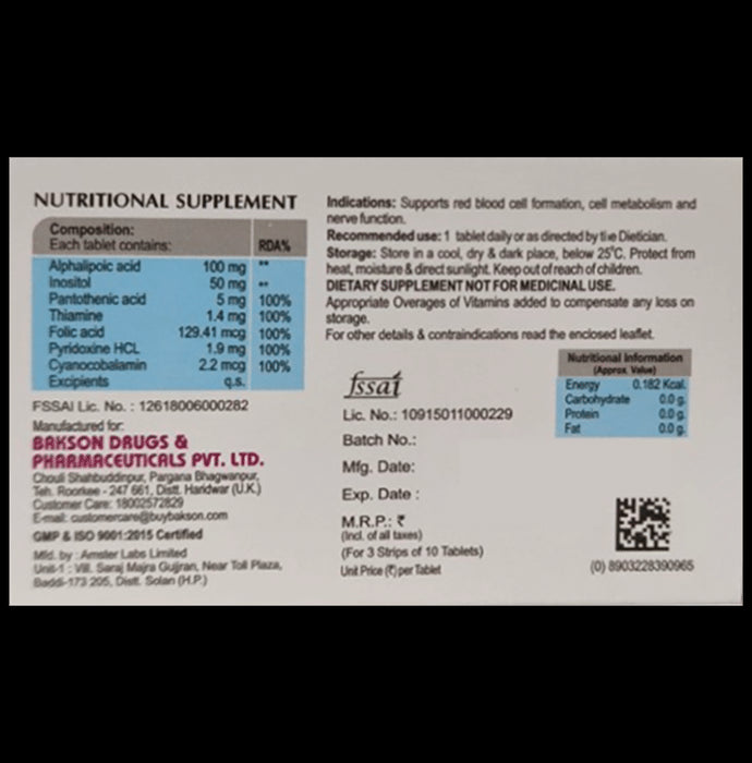 Bakson's B12 Plus Tablet (10 Each)