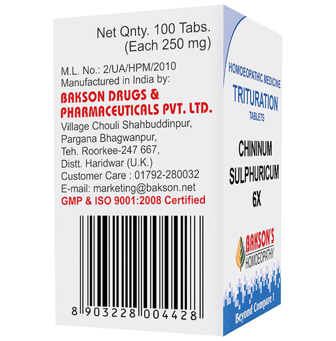 Bakson's Homeopathy Chininum Sulphuricum Trituration Tablet 6X