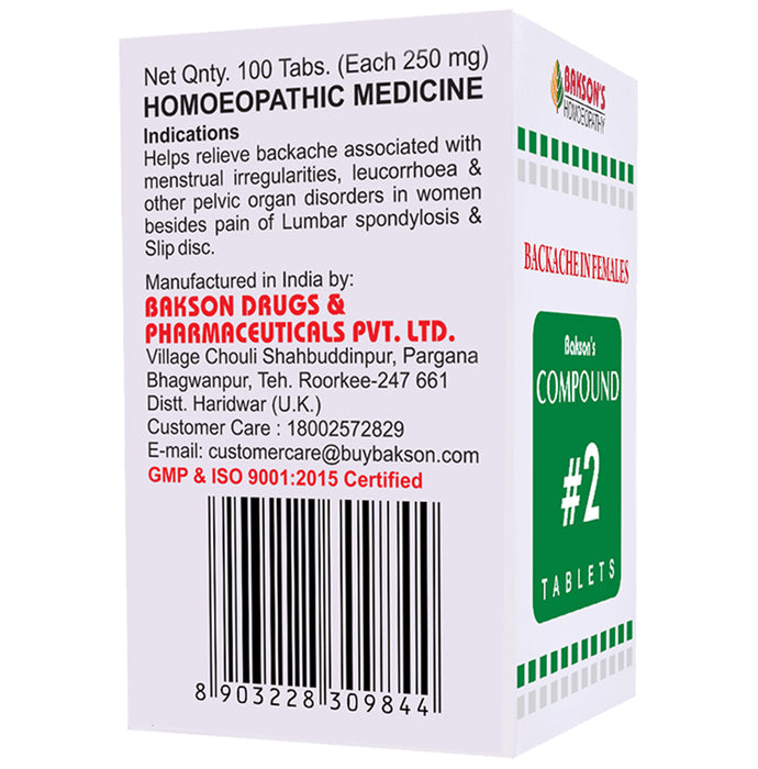 Bakson's Homeopathy Compound # 2 Backache Females Tablet