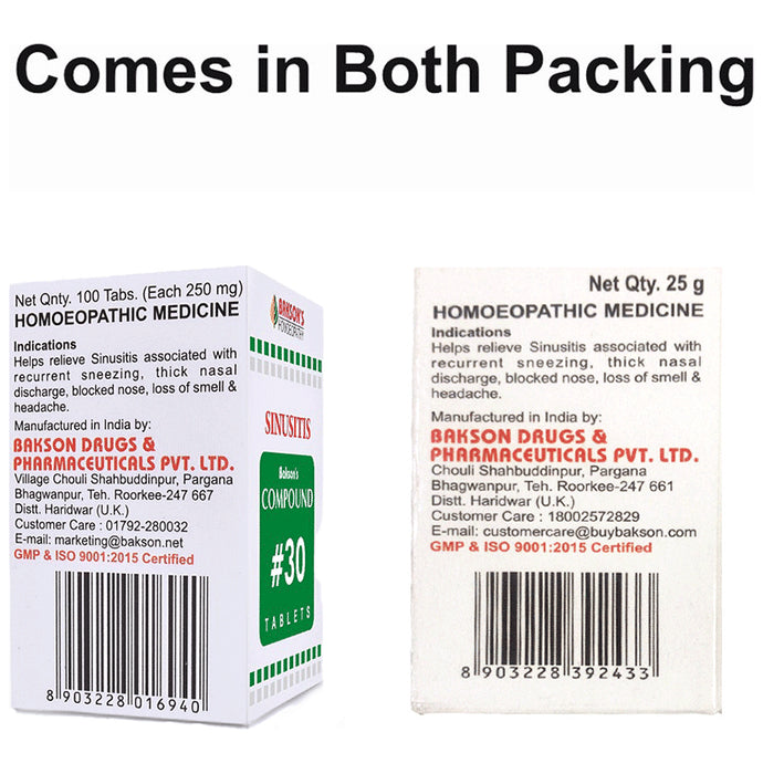 Bakson's Homeopathy Compound # 30 Sinusitis Tablet