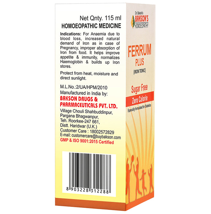 Bakson's Homeopathy Ferrum Plus Iron Tonic Sugar Free