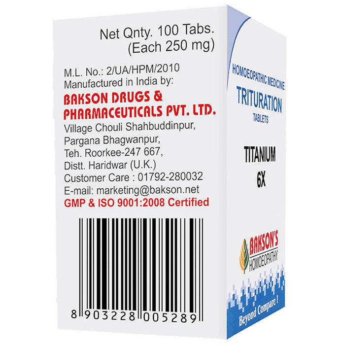 Bakson's Homeopathy Titanium Trituration Tablet 6X