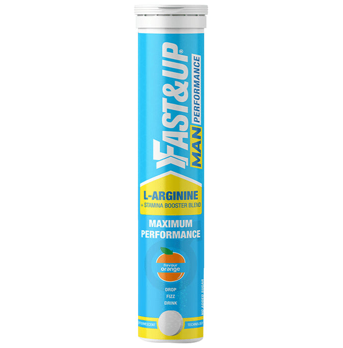 Fast&Up Man Performance with L-Arginine & Stamina Booster Blend | No Added Sugar | Effervescent Tablet | Flavour Orange - Classic Derma