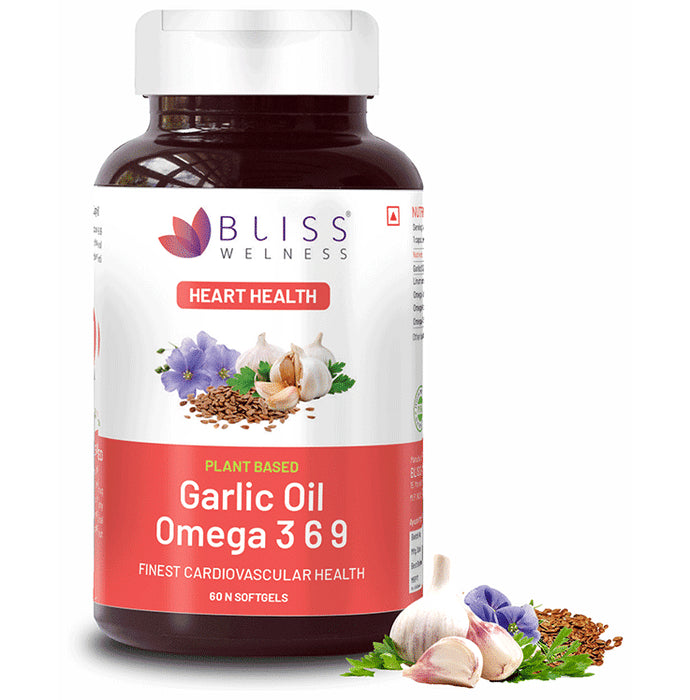 Bliss Welness Plant Based Heart Health Garlic Oil Omega 3 6 9 Softgel Capsule