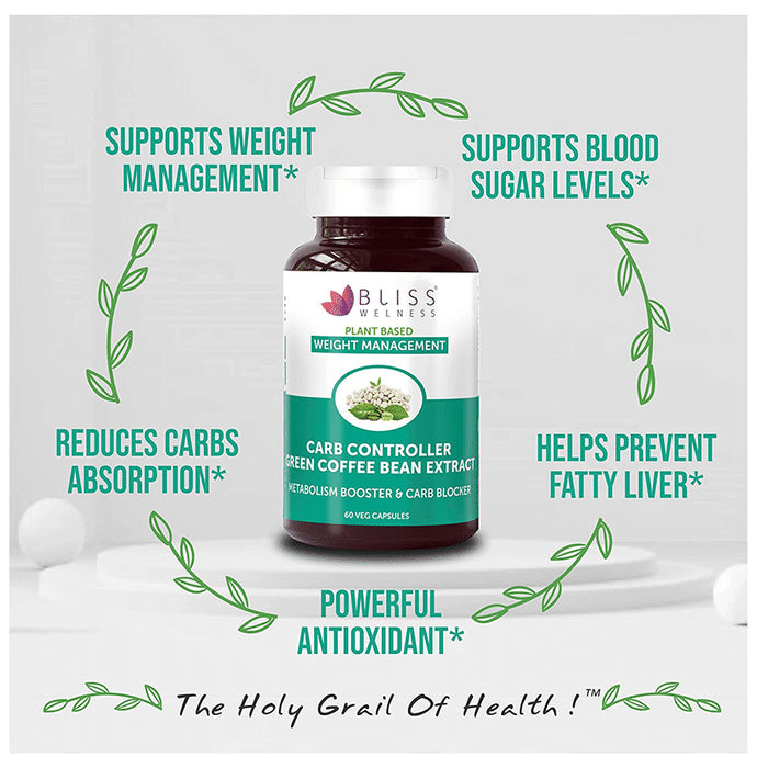 Bliss Welness Weight Management Carb Controller Green Coffee Bean Extract Veg Capsule