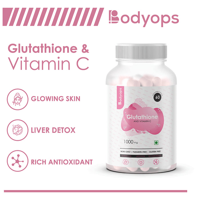 Bodyops Glutathione & Vitamin C | Veg Capsule for Healthy Skin & Antioxidant Support