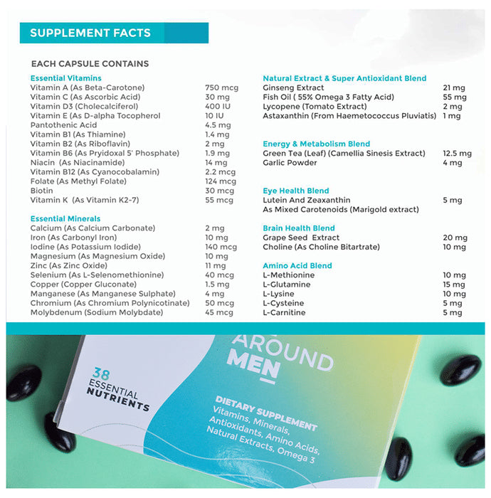 Briyo All Around Men's Multivitamin: Highly Absorbable 37+ Nutrients in Conveniently Sized Capsule