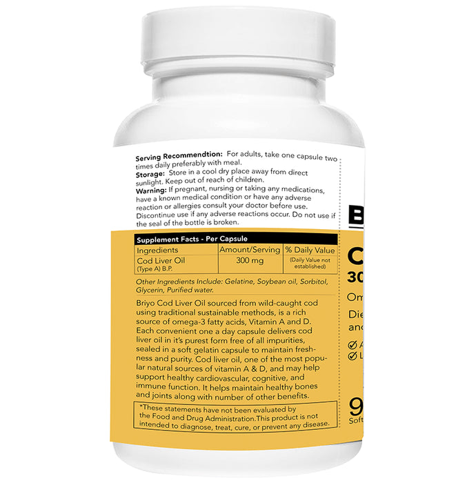 Briyo Cod Liver Oil Omega-3 Fatty Acids with Vitamin A & D