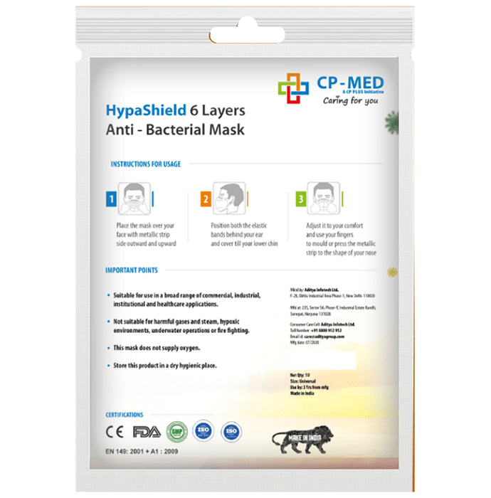 CP-Med N95 FFP2 Hypashield 6 Layers Anti-Bacterial Mask with Earloop Universal White with Breathing Valve