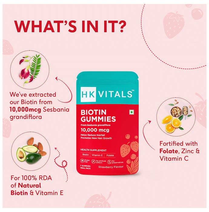 Healthkart HK Vitals Biotin Gummies Strawberry Trial Pack