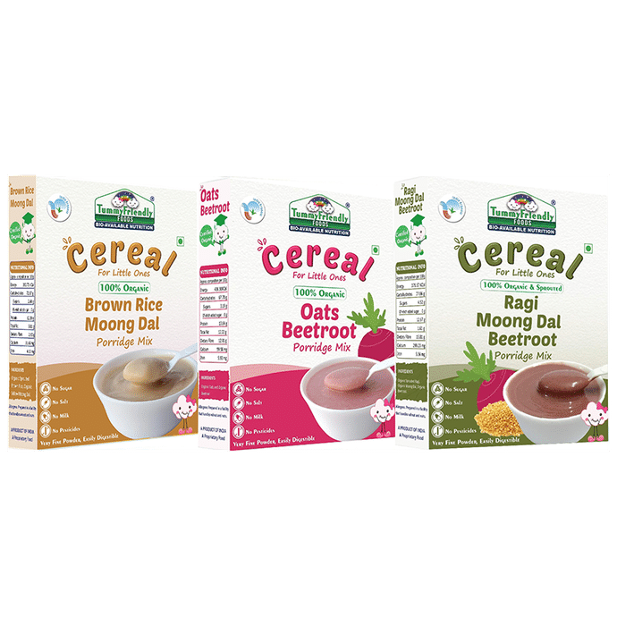 TummyFriendly Foods Stage 2 Cereal Porridge Mix (200gm Each) Sprouted Ragi, Brown Rice, Oats, Dal & Vegetable - Classic Derma