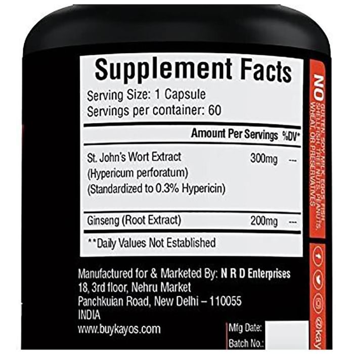 Kayos Naturals St. John's Wort with Ginseng Capsule