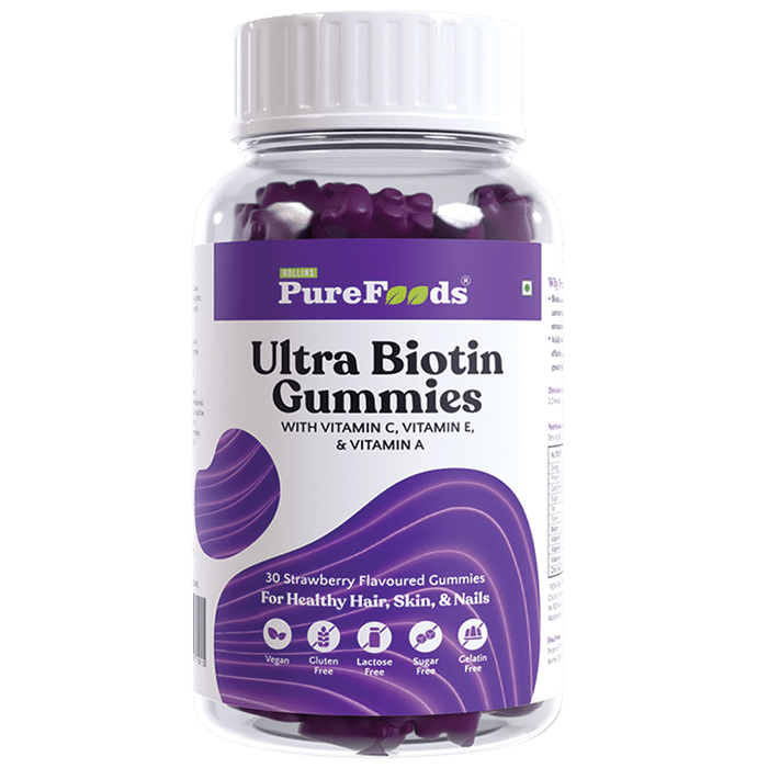 PureFoods Ultra Biotin Chewable Gummies Strawberry Gluten Free - Classic Derma