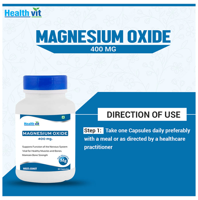 HealthVit Magnesium Oxide 400mg | For Muscles, Bones & Nervous System | Capsule