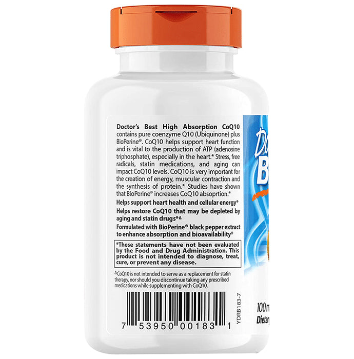 Doctor's Best High Absorption CoQ10 with Bioperine 100mg Softgels | For Heart Health & Energy