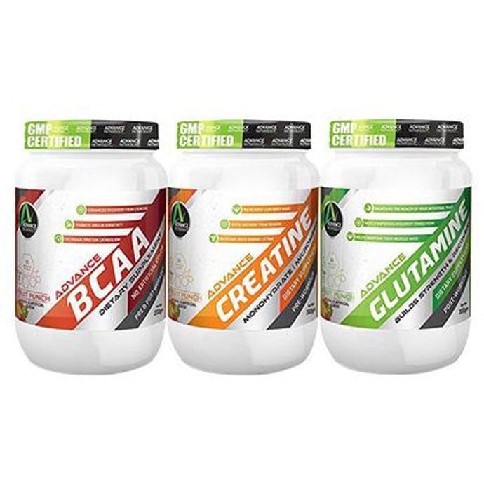 Advance Nutratech Combo of BCAA 200gm Flavoured,Creatine 300gm Flavoured and Glutamine 300gm Flavoured - Classic Derma