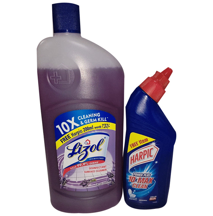 Lizol Disinfectant Surface Cleaner Lavender with 200ml Harpic Free - Classic Derma