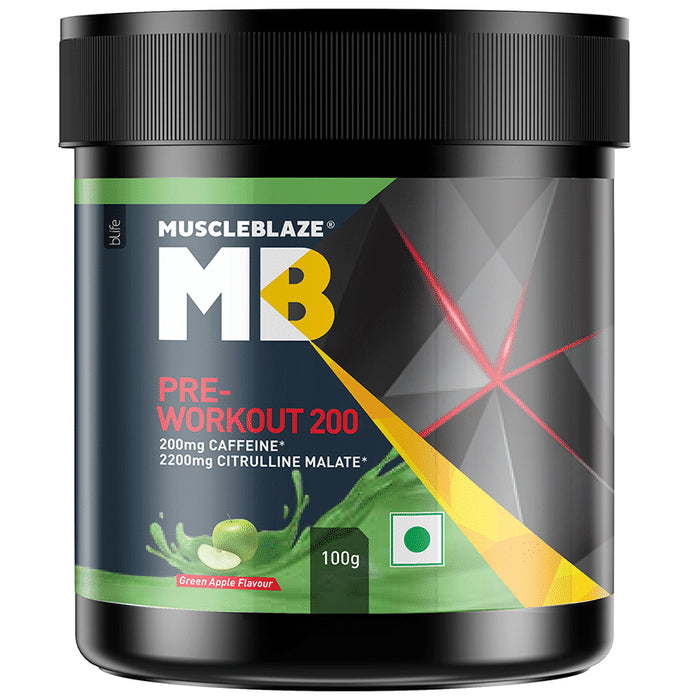 MuscleBlaze Pre-Workout 200 | For Enhanced Pump, Energy & Focus | Flavour Green Apple - Classic Derma