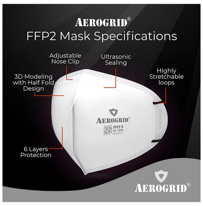 Aerogrid FFP2 BIS Certified 5 Layer N95 Mask White with Adjustable Black Head Loop