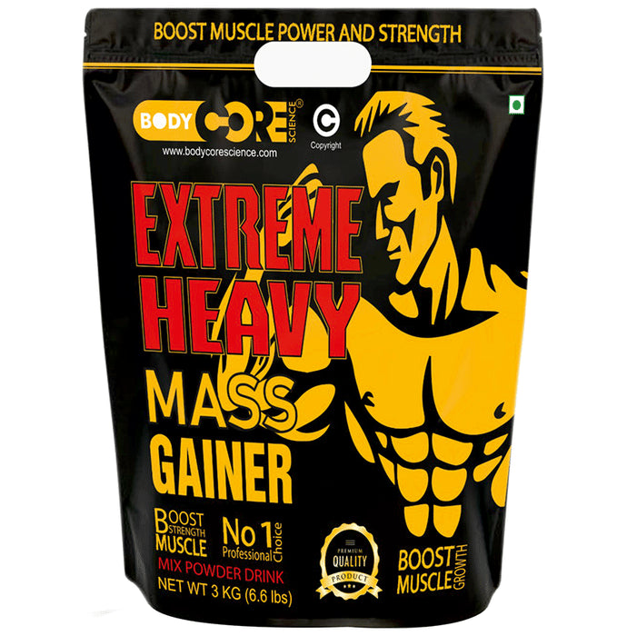Body Core Science Extreme Heavy Mass Gainer Powder Strawberry - Classic Derma