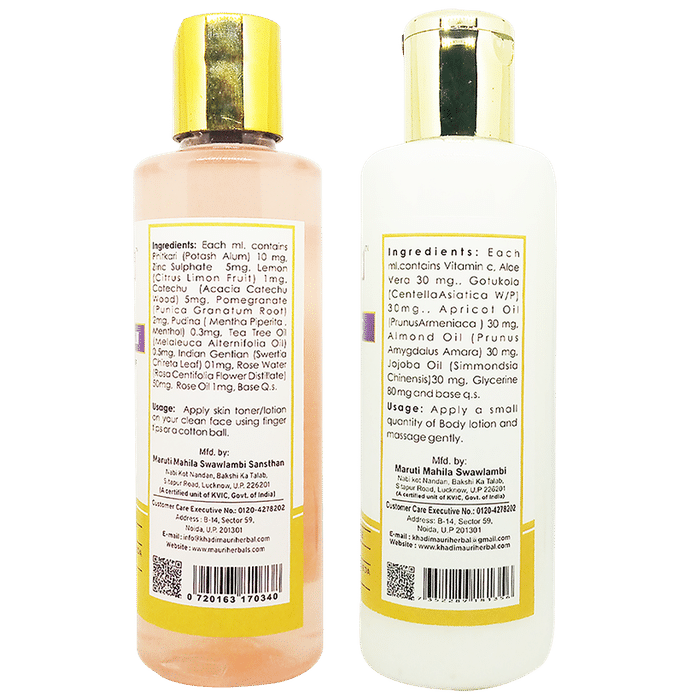 Khadi Mauri Herbal Combo Pack of Vitamin C and Toning Lotion (210ml Each)