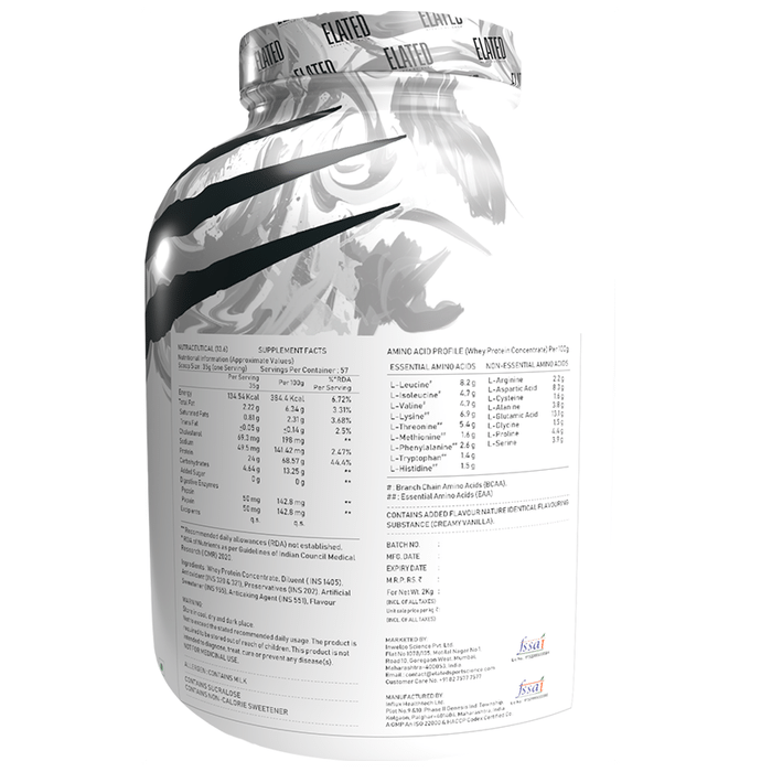 Elated Sports Science 100% Whey Protein | Flavour Powder Creamy Vanilla