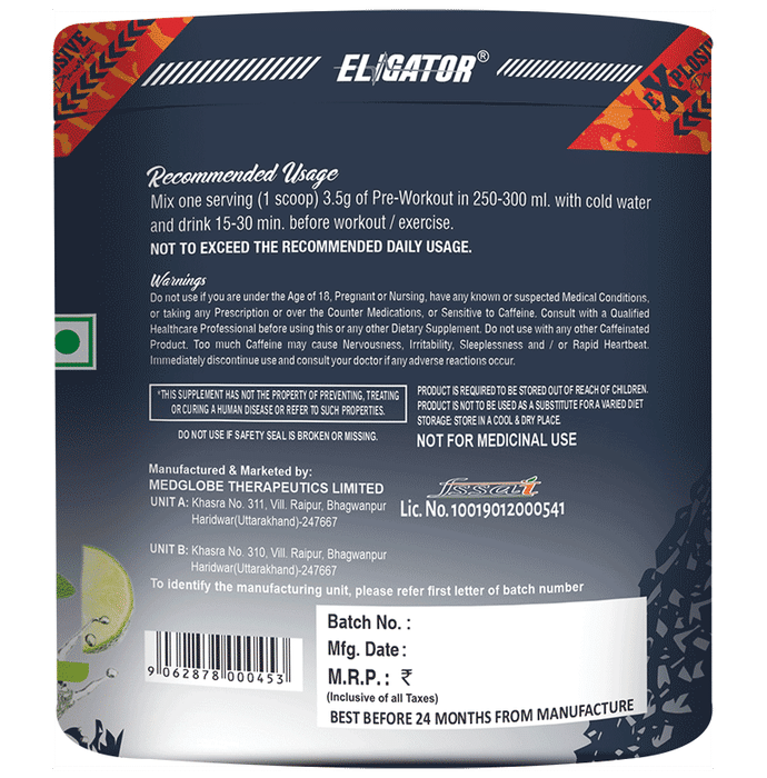 Eligator Explosive Pre Workout Powder Orange