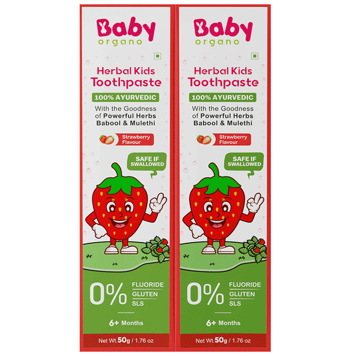 Baby Organo 6M+ Herbal Kids Toothpaste (50gm Each) Strawberry - Classic Derma