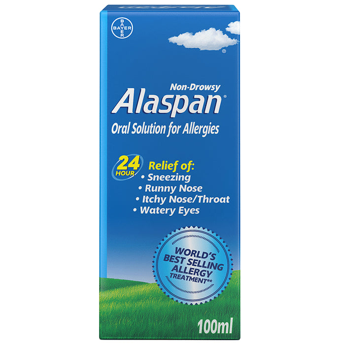 Alaspan Loratadine Non-Drowsy Oral Solution | Relieves Sneezing, Runny Nose, Itchy Throat & Watery Eyes - Classic Derma