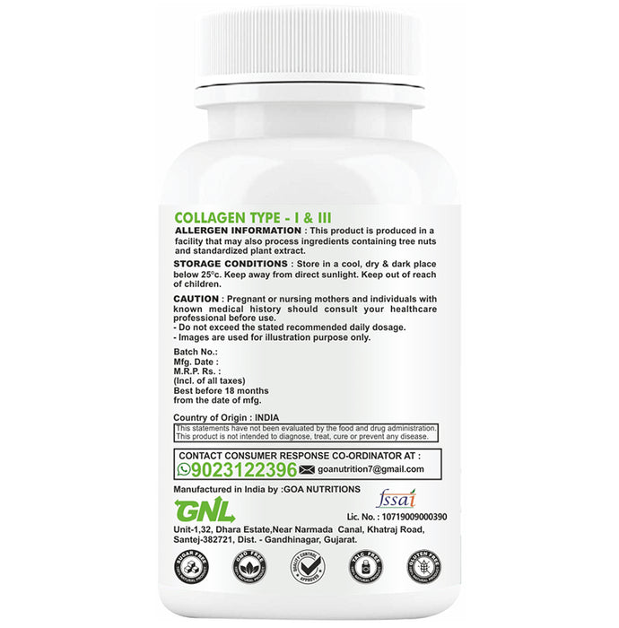 Goa Nutritions Collagen I & III Enteric Coated Sustained Release Tablet Sugar Free