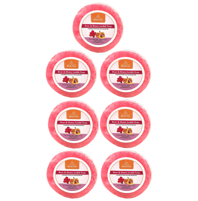 Khadi Pure Rose & Honey Loofah Soap (125gm Each) - Classic Derma