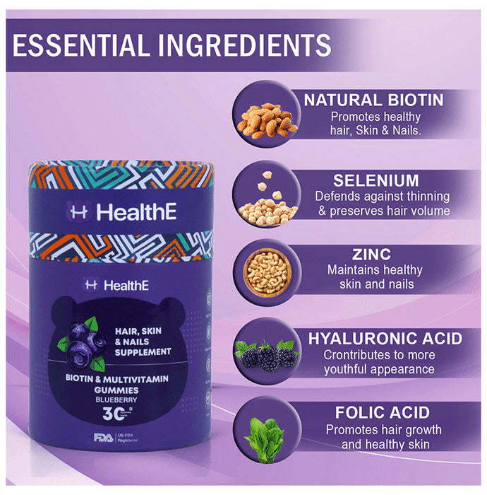 HealthE Biotin & Multivitamin Gummy Blueberry