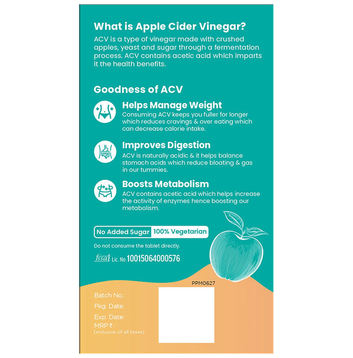 Healthkart Apple Cider Vinegar 750mg Effervescent Tablet (15 Each) Assorted