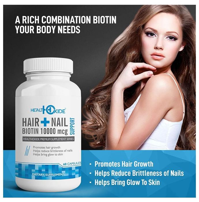 HealthOxide Hair + Nail Support Biotin 10000mcg Capsule