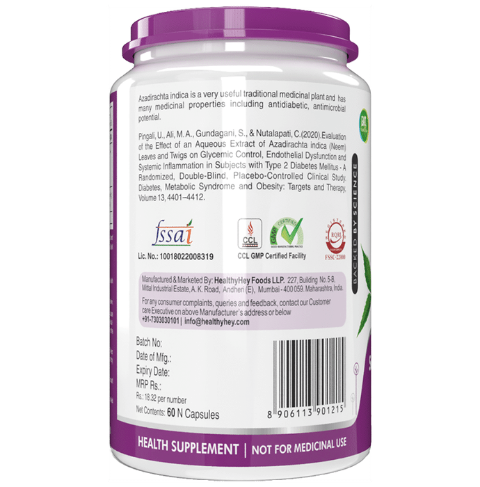 HealthyHey Nutrition Natural Neem Leaf Extract Vegetable Capsule