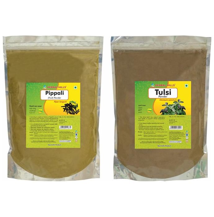Herbal Hills Combo Pack of Pippali Fruit Powder and Tulsi Powder (1Kg Each) - Classic Derma