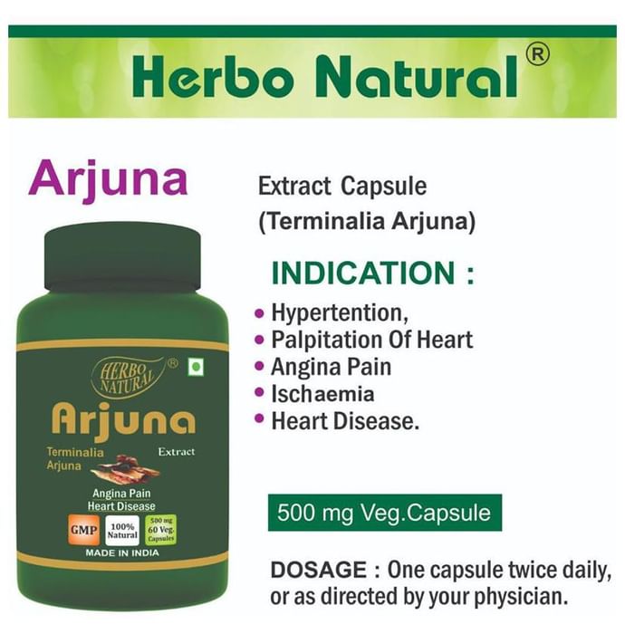 Herbo Natural Arjuna (Terminalia Arjuna) Extract 500mg Veg Capsule
