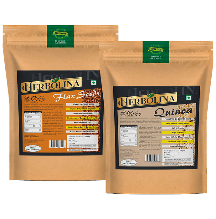 Herbolina Combo Pack of Flax Seeds & Quinoa (100gm Each)