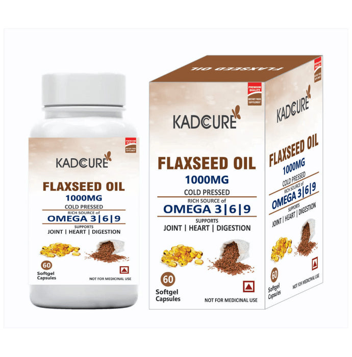 Kadcure Flaxseed Oil 1000mg Cold Pressed Soft Gel Capsule