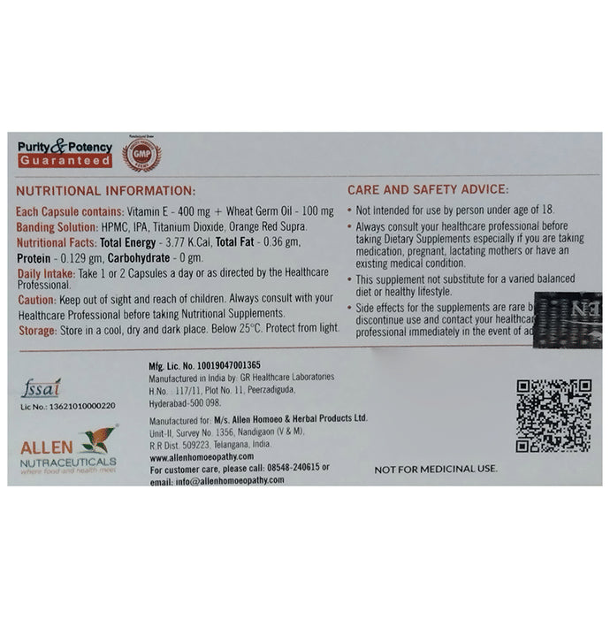 Allen Nutraceutical Vitamin E + WheatGerm Oil for Skin Health | Capsule